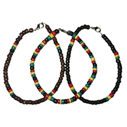 RASTA COLOR COCO BEAD ANKLET IN 3 PATTERN VARIATION