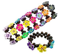 PLUMERIA FIMO FLOWER, SMALL FIMO FLOWER BEADS, ON BRAIDED WAXED CORD, SLIP KNOT BRACELET